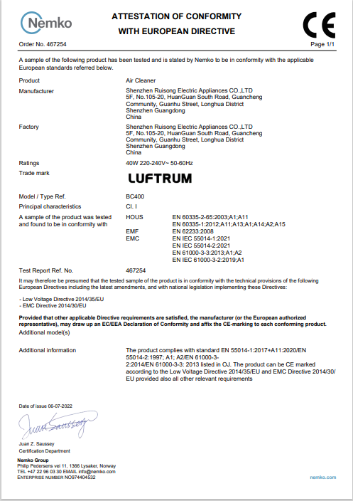 LUFTRUM BC400 電漿除菌空氣清新機
