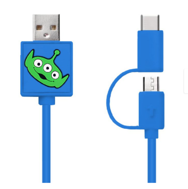 CAMINO - Disney 三眼仔 二合一快充傳輸線 (Micro USB & Type C) (Disney 迪士尼官方授權正貨)