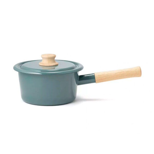 日本FUJIHORO [組合優惠!] – Cotton系列 琺瑯鋼單柄連蓋湯鍋 16cm 煙燻藍色 + 手工琥珀合桃35g (升級版台灣古法麥芽糖)