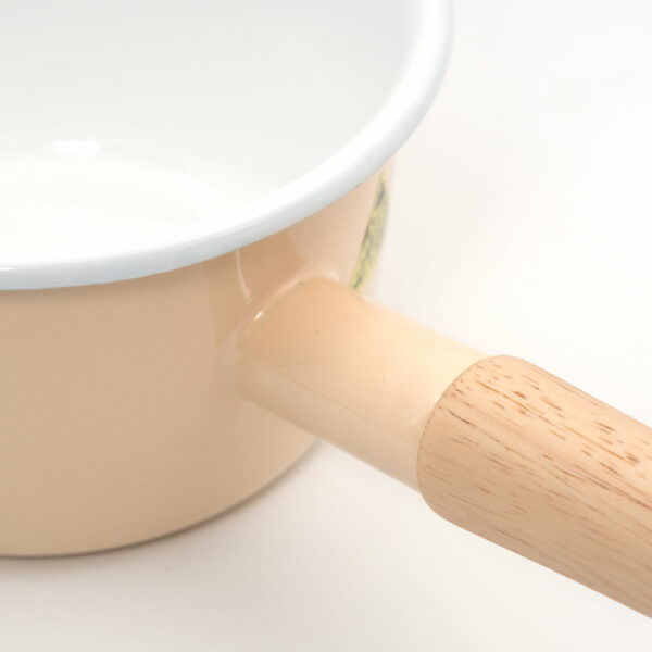 日本FUJIHORO – Cotton 系列 琺瑯鋼單柄連蓋湯鍋 14cm 淺米黃色