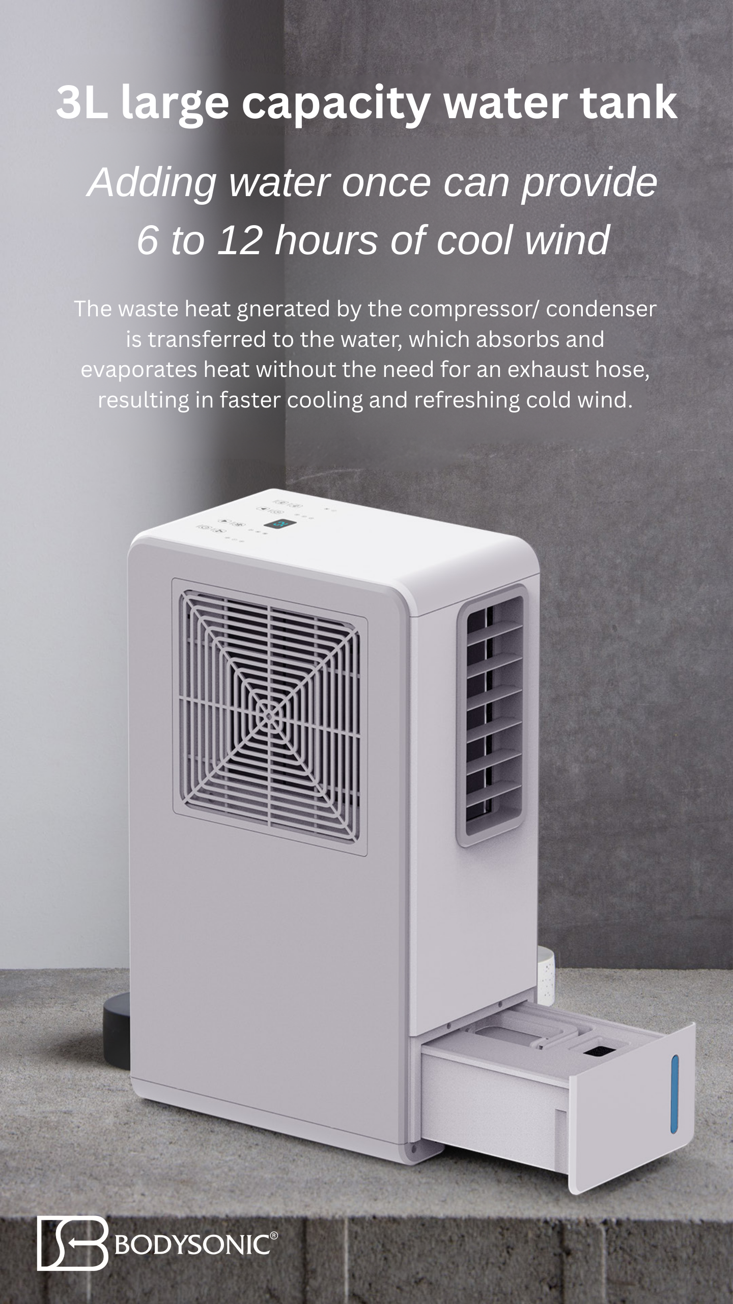 Bodysonic免喉式移動冷氣機 (2,000BTU/Hr 冷氣 + 除濕)